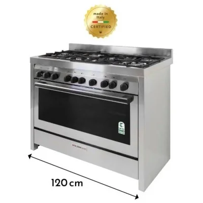 طباخ غاز 120× 60 سم 6 شعله مع حمايه كامله من فلاميغاس - فضي